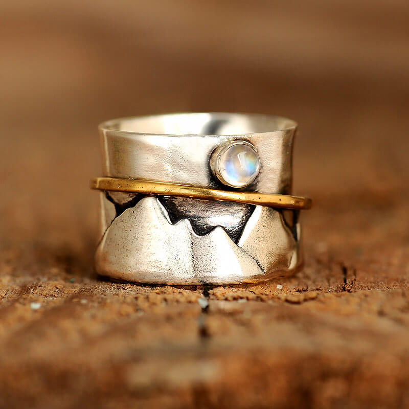 Fidget-Mondstein-Berg-Ring, Sterlingsilber