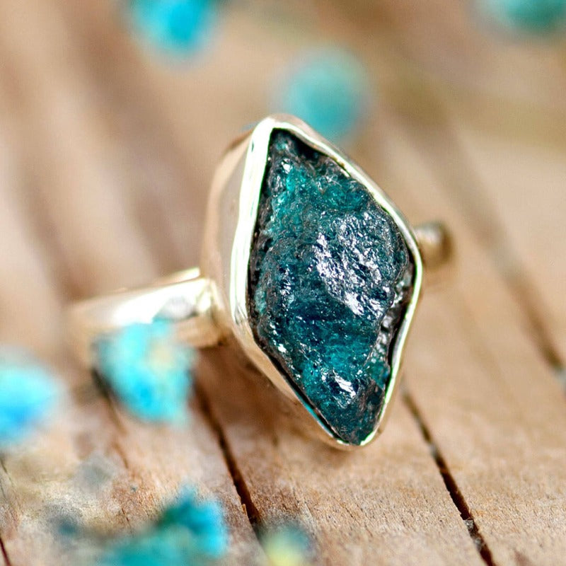 Raw Stone Apatite Ring Sterling Silver