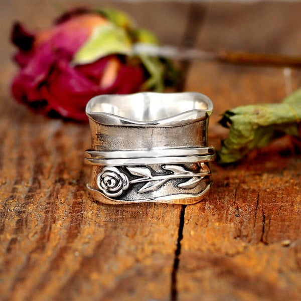 Fidget Spinner Rose Ring Sterling Silver