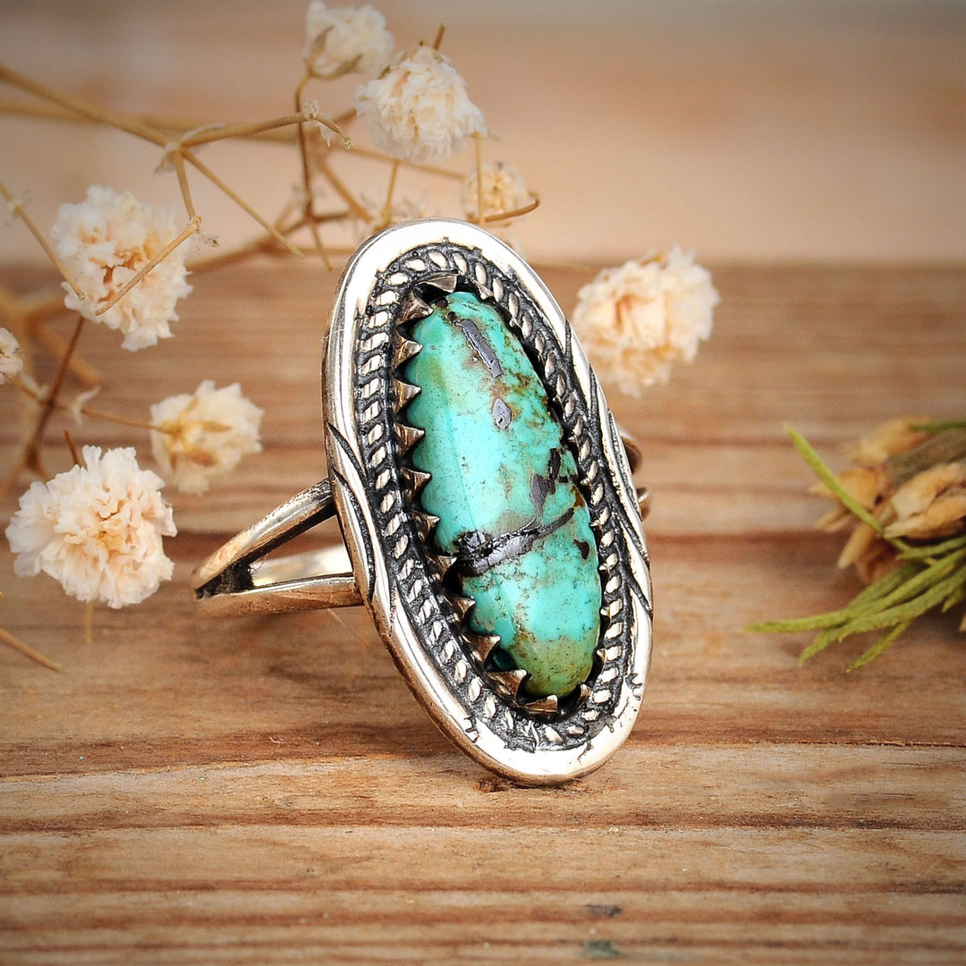 Southwestern Style Real Turquoise Ring Sterling Silver