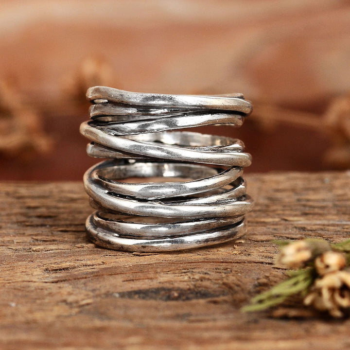Chunky-Wickelring mit breitem Band, Sterlingsilber