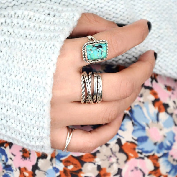 Sterling Silber Natürlicher Rohtürkis Ring