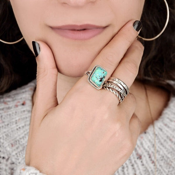 Sterling Silber Natürlicher Rohtürkis Ring