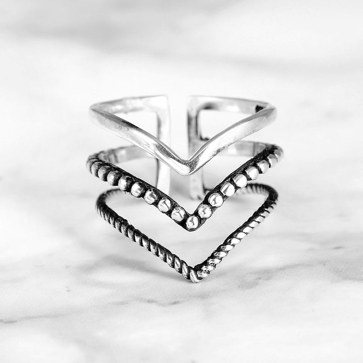 Triple Chevron Boho Ring Sterling Silver