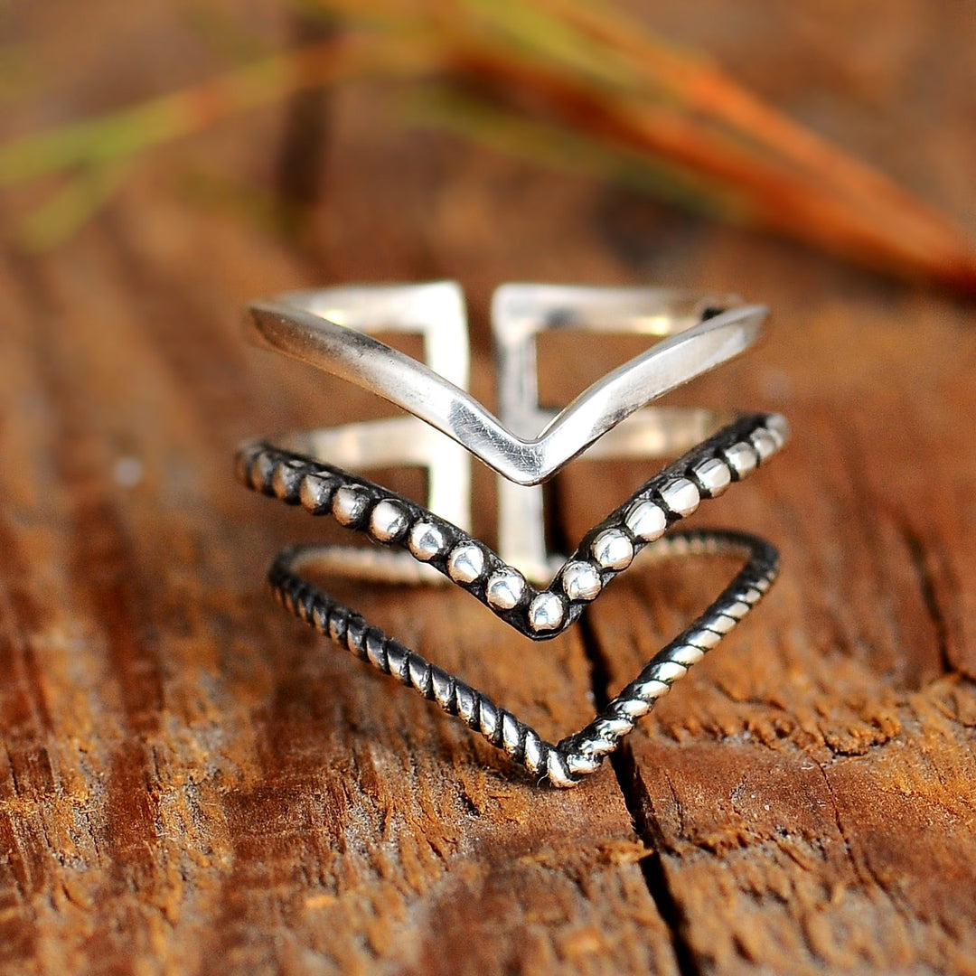 Triple Chevron Boho Ring Sterling Silver