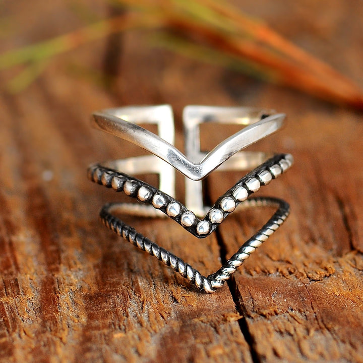 Triple Chevron Boho Ring Sterling Silver
