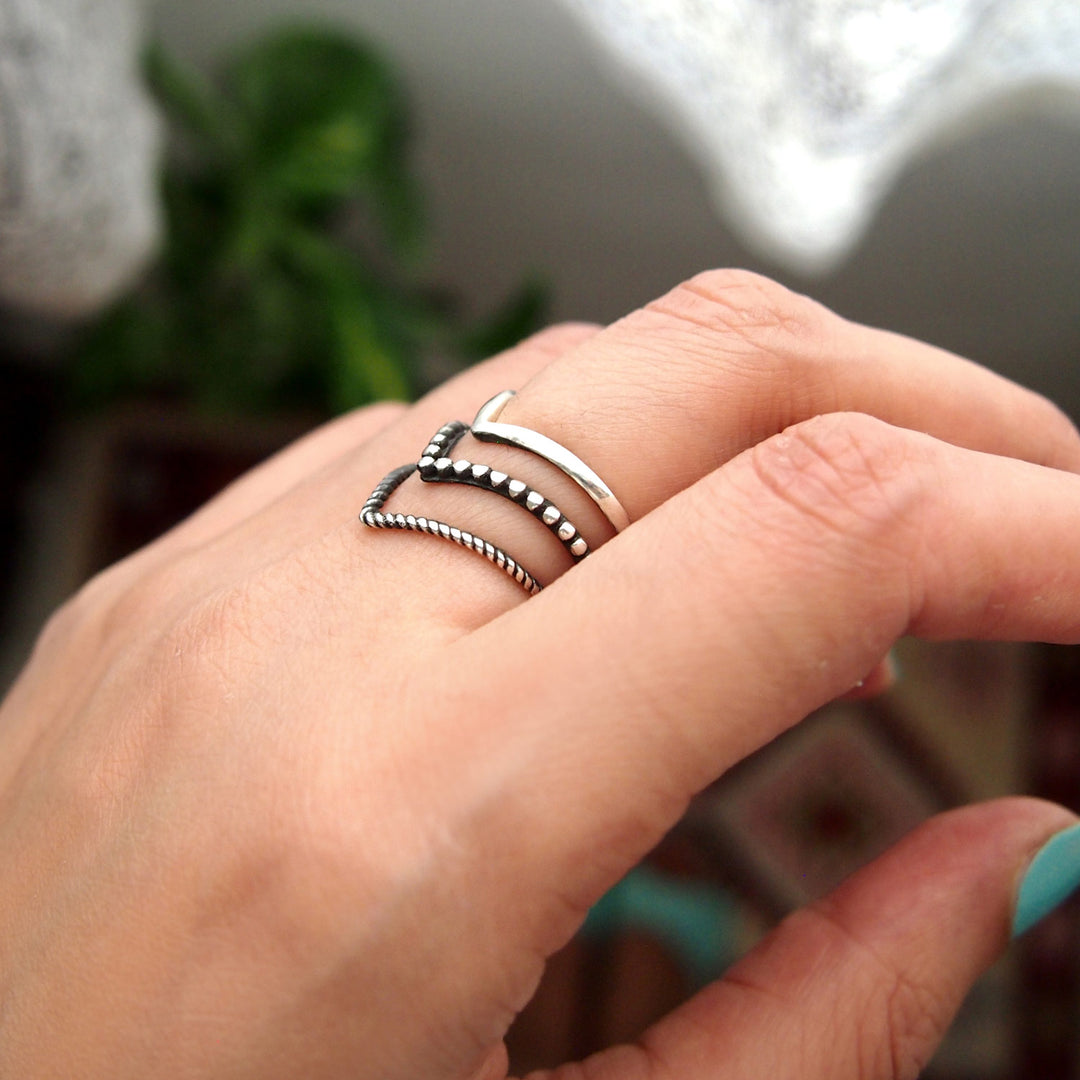 Triple Chevron Boho Ring Sterling Silver