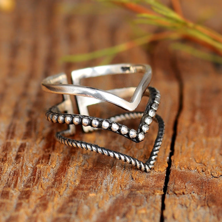 Triple Chevron Boho Ring Sterling Silver