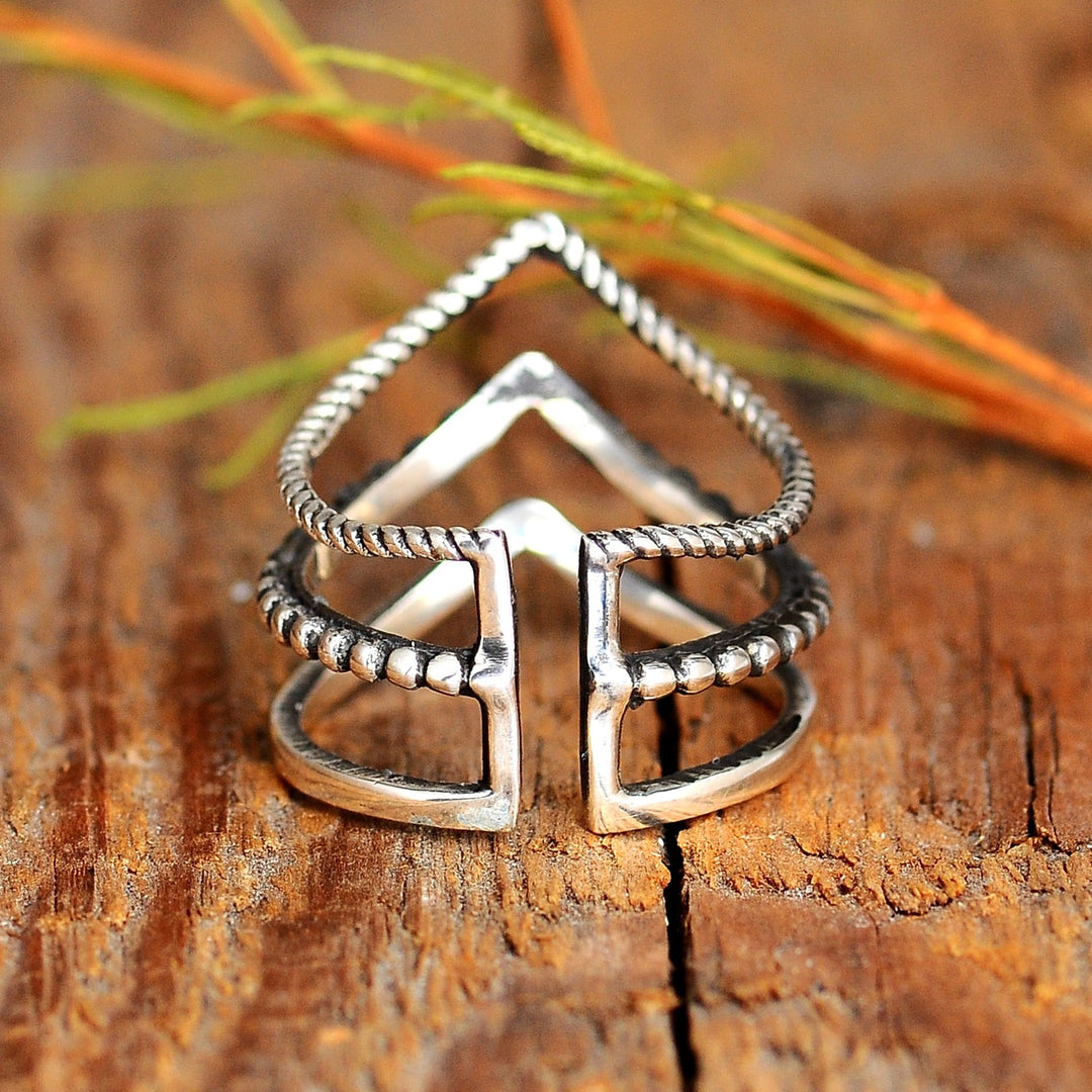 Triple Chevron Boho Ring Sterling Silver