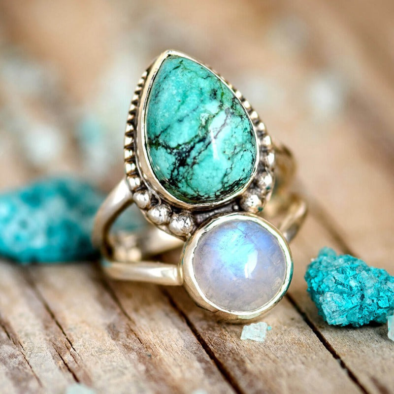 Moonstone and Turquoise Ring Sterling Silver – Boho Magic Jewelry