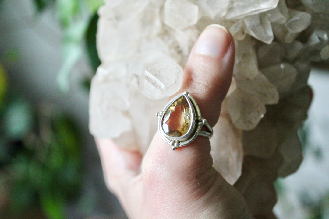 genuine gemstone citrine and sterling silver rings for women available at boho magic