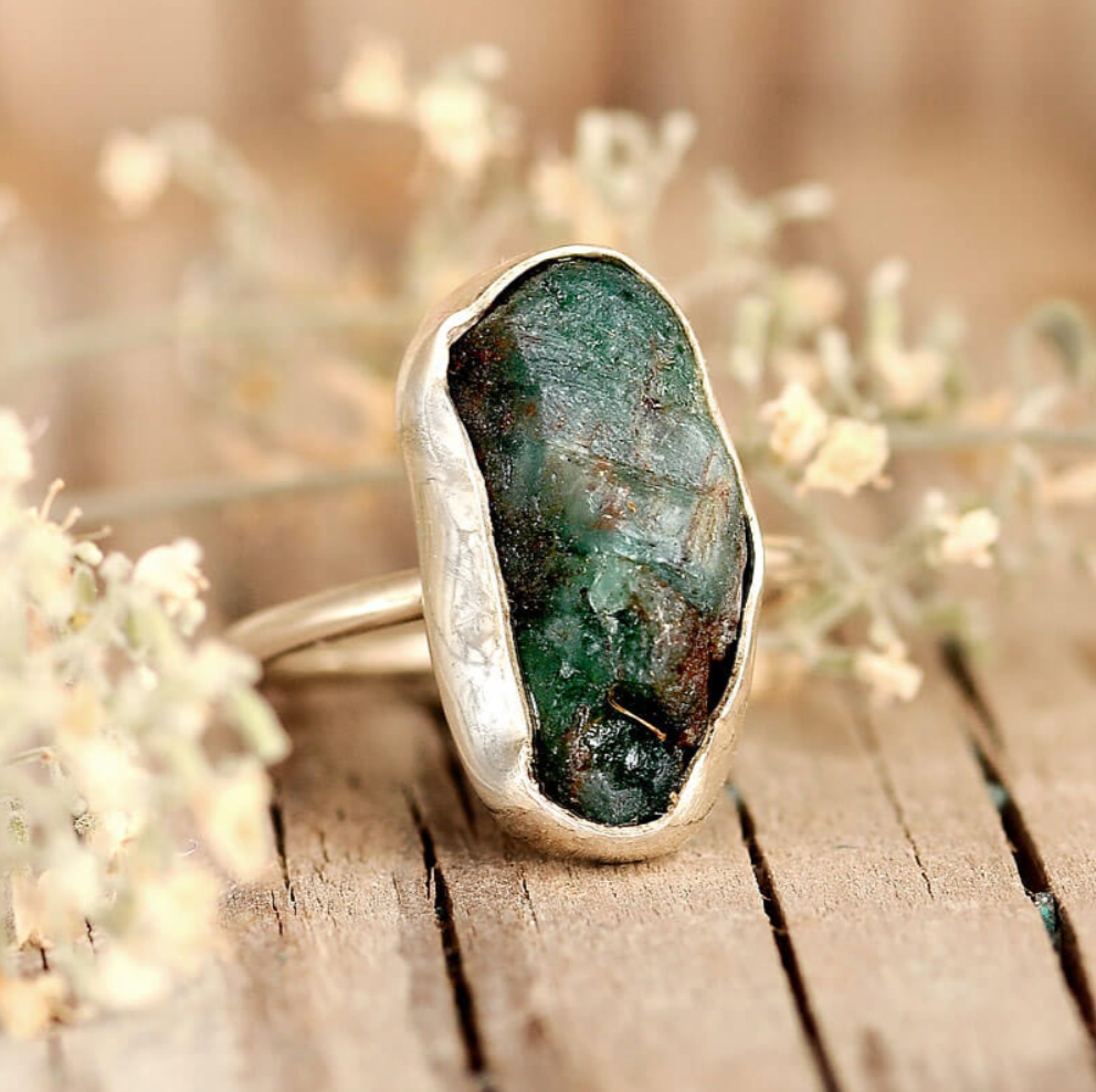 genuine authentic emerald gemstone sterling silver rings for women available at Boho-Magic