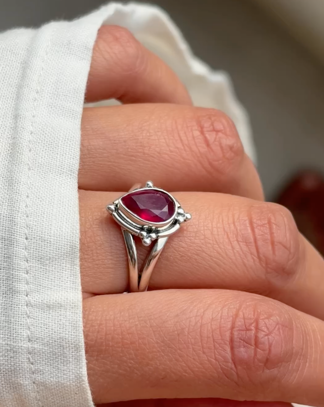 authentic ruby gemstone teardrop ring for women available at Boho Magic