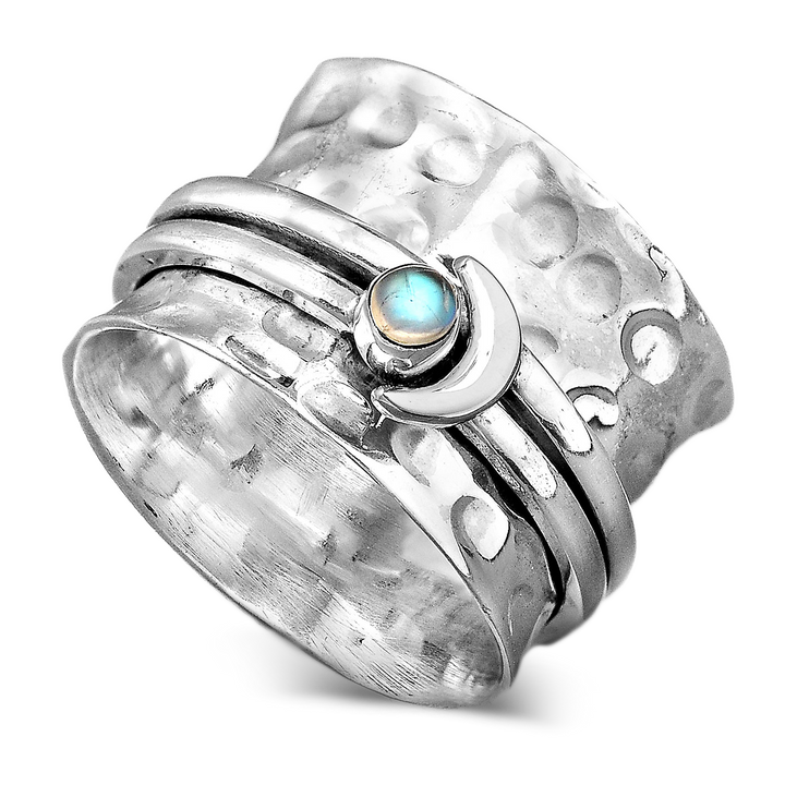 Moon and Moonstone Spinner Ring Sterling Silver