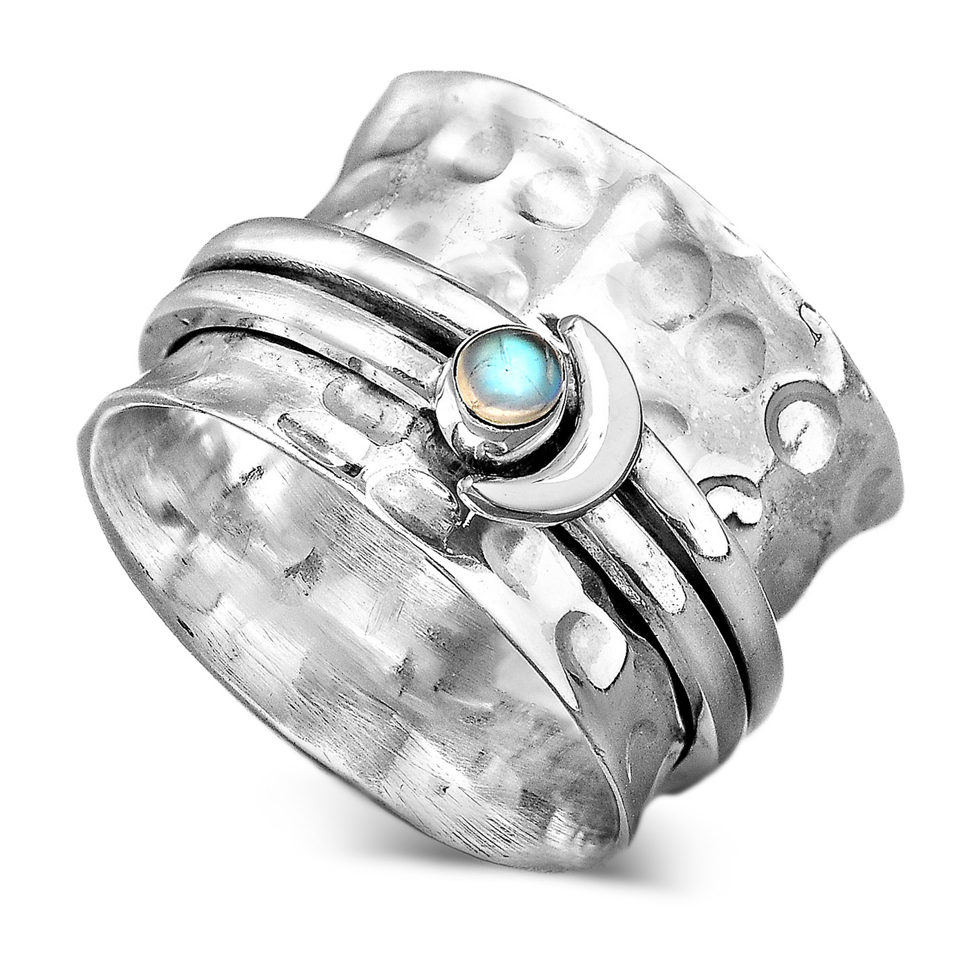 Moon and Moonstone Spinner Ring Sterling Silver