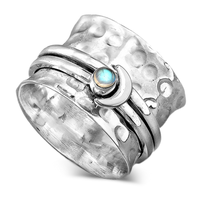 Moon and Moonstone Spinner Ring Sterling Silver - Boho Magic