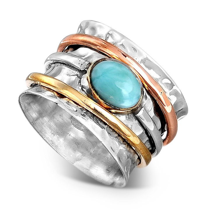 Sterling Silver Two Tone Spinner Larimar Ring