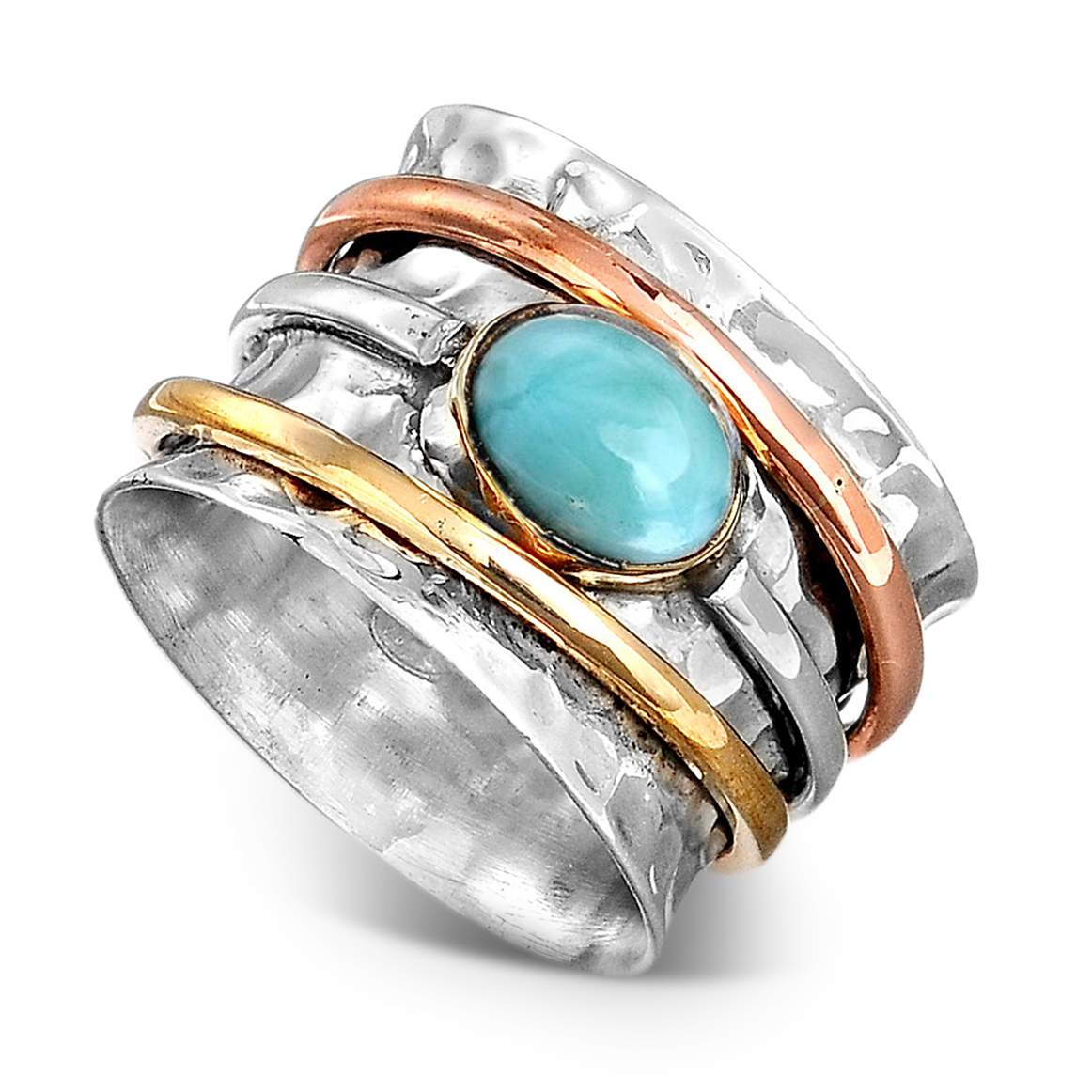 Sterling Silver Two Tone Spinner Larimar Ring