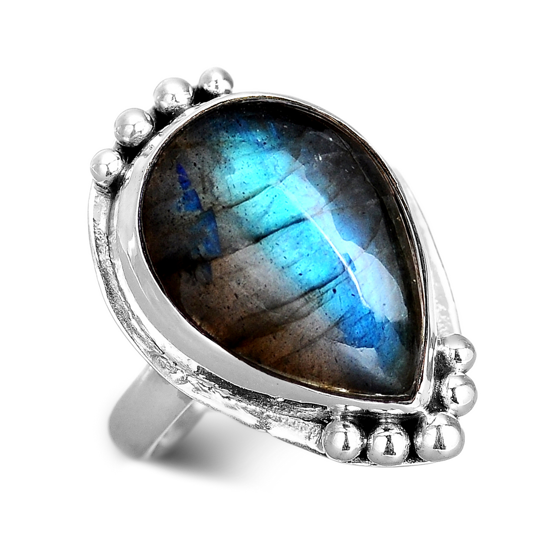 Teardrop Labradorite Ring Sterling Silver – Boho Magic Jewelry Teardrop Labradorite Ring Sterling Silver – Boho Magic Jewelry