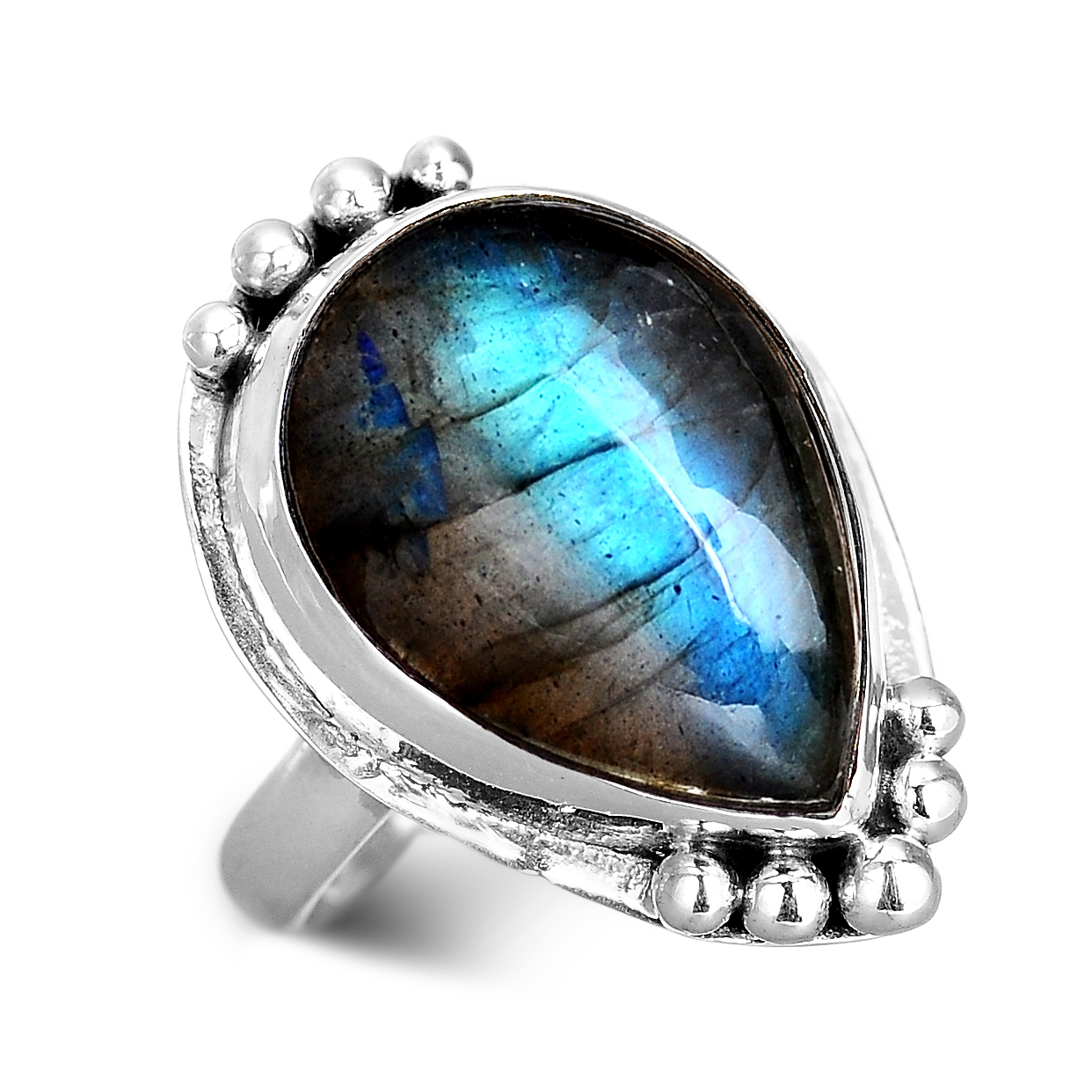 Teardrop Labradorite Ring Sterling Silver