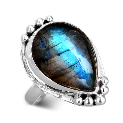 Teardrop Labradorite Ring Sterling Silver - Boho Magic