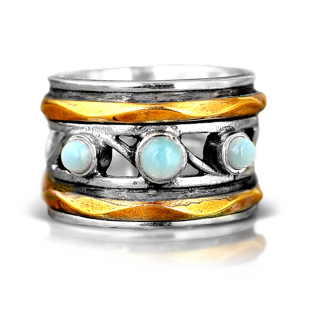 Drei-Stein Larimar Spinner Ring Sterling Silber