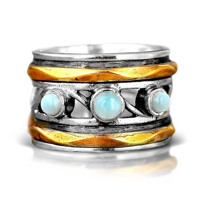 Drei-Stein Larimar Spinner Ring Sterling Silber