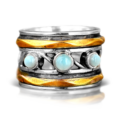 Three Stone Larimar Spinner Ring Sterling Silver - Boho Magic