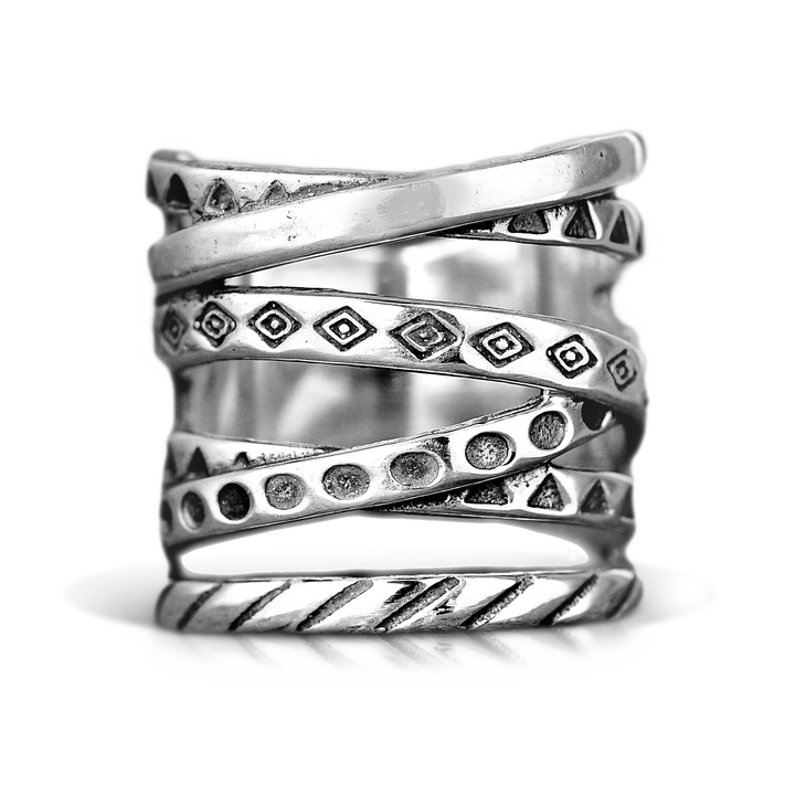 Wrap Ring with Boho Engraving Sterling Silver