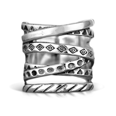 Wrap Ring with Boho Engraving Sterling Silver - Boho Magic