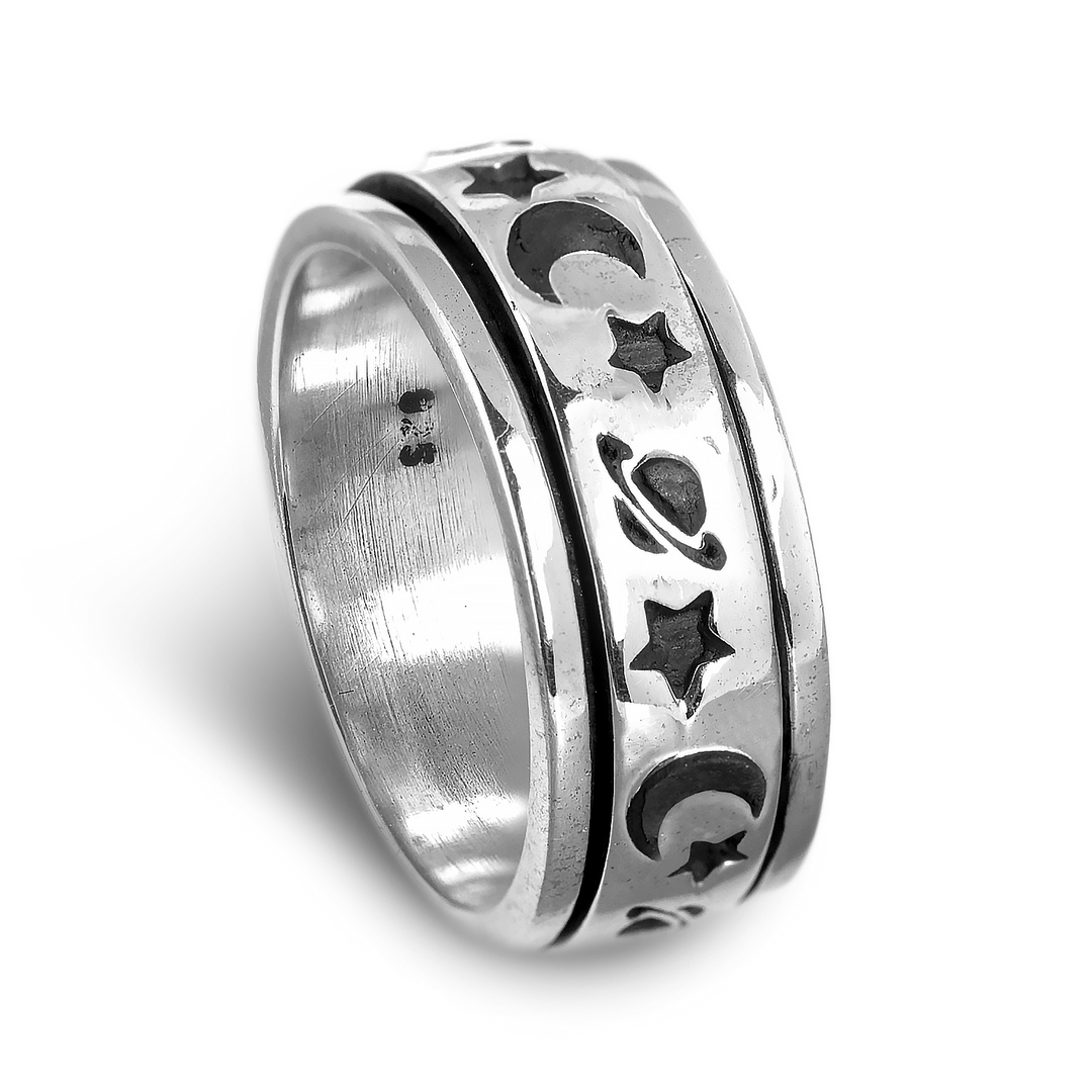 Saturn, Sterne und Mond Fidget Ring Sterling Silber