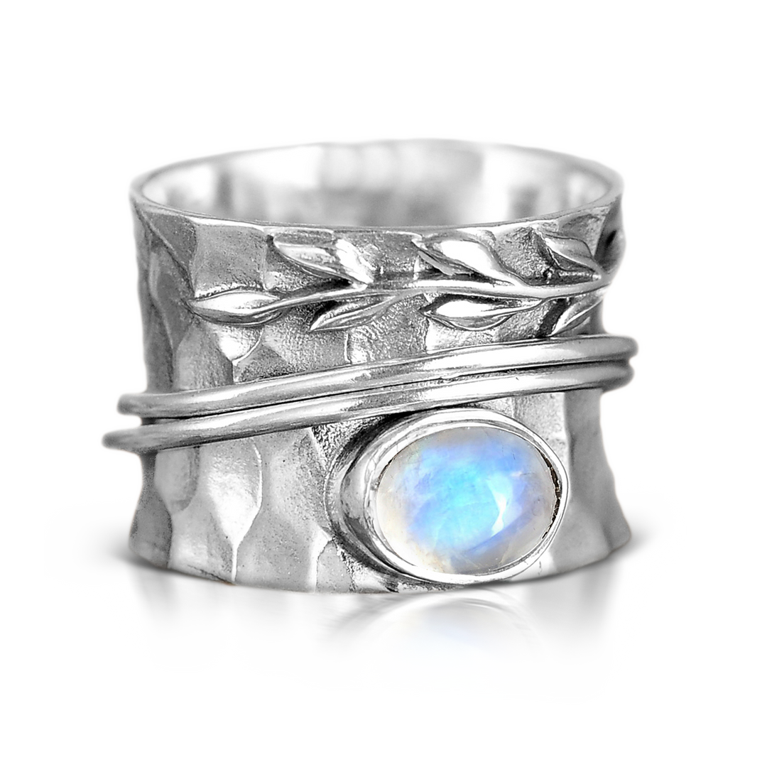 Mondstein Blatt Spinner Ring Sterling Silber