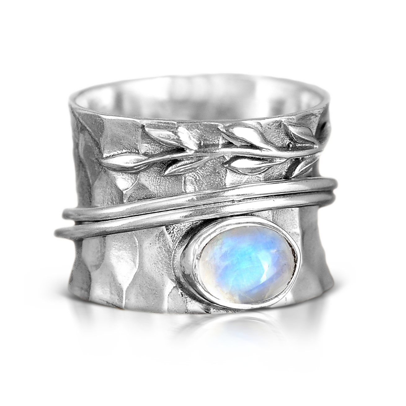 Moonstone Leaf Spinner ring Sterling Silver