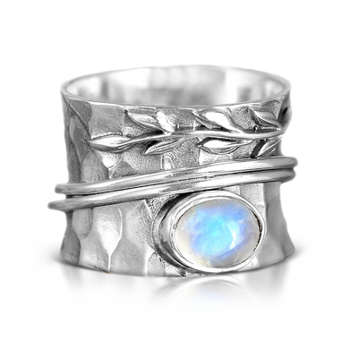 Moonstone Leaf Spinner ring Sterling Silver - Boho Magic