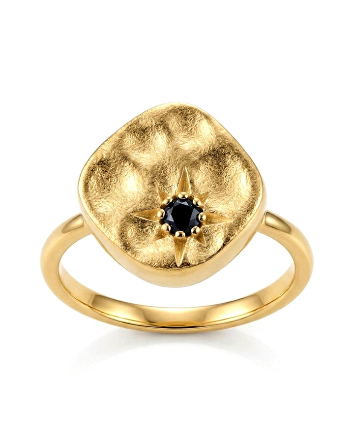 Hammered Star Black Spinel Ring
