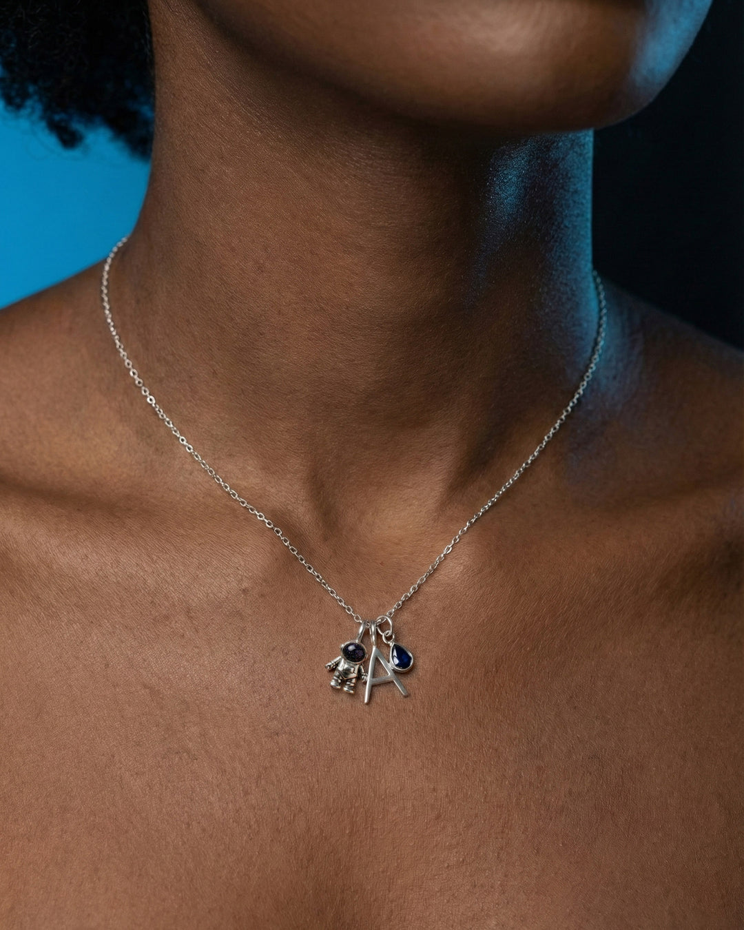 Astronaut Charm with Blue Goldstone Sterling Silver