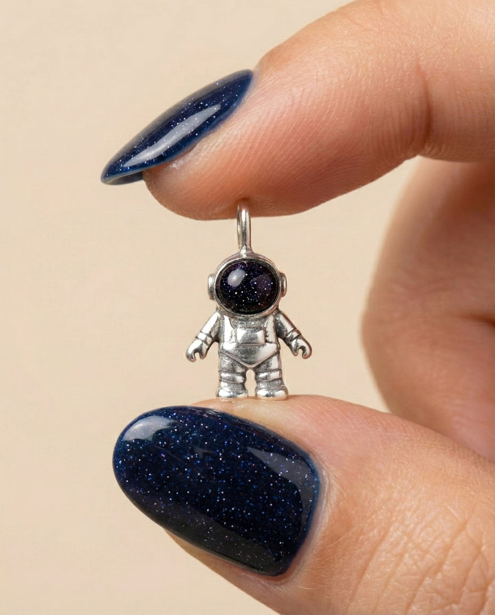 Astronaut Charm with Blue Goldstone Sterling Silver