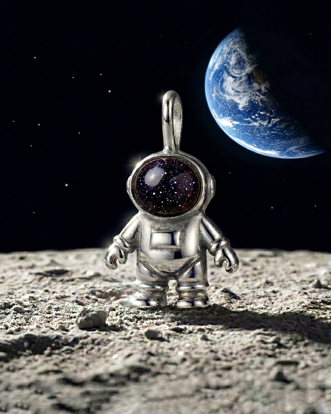 Astronaut Charm with Blue Goldstone Sterling Silver