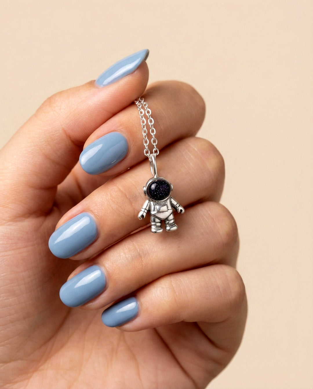 Astronaut Charm with Blue Goldstone Sterling Silver