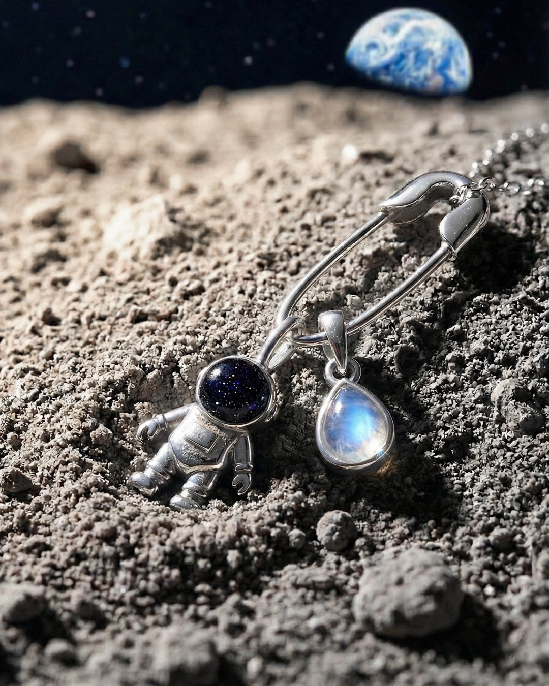 Astronaut Charm with Blue Goldstone Sterling Silver