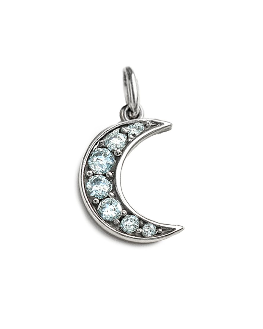 Blue Topaz Moon Charm Sterling Silver