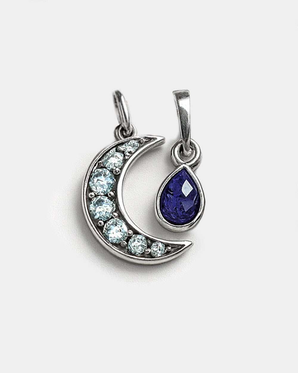 Blue Topaz Moon Charm Sterling Silver