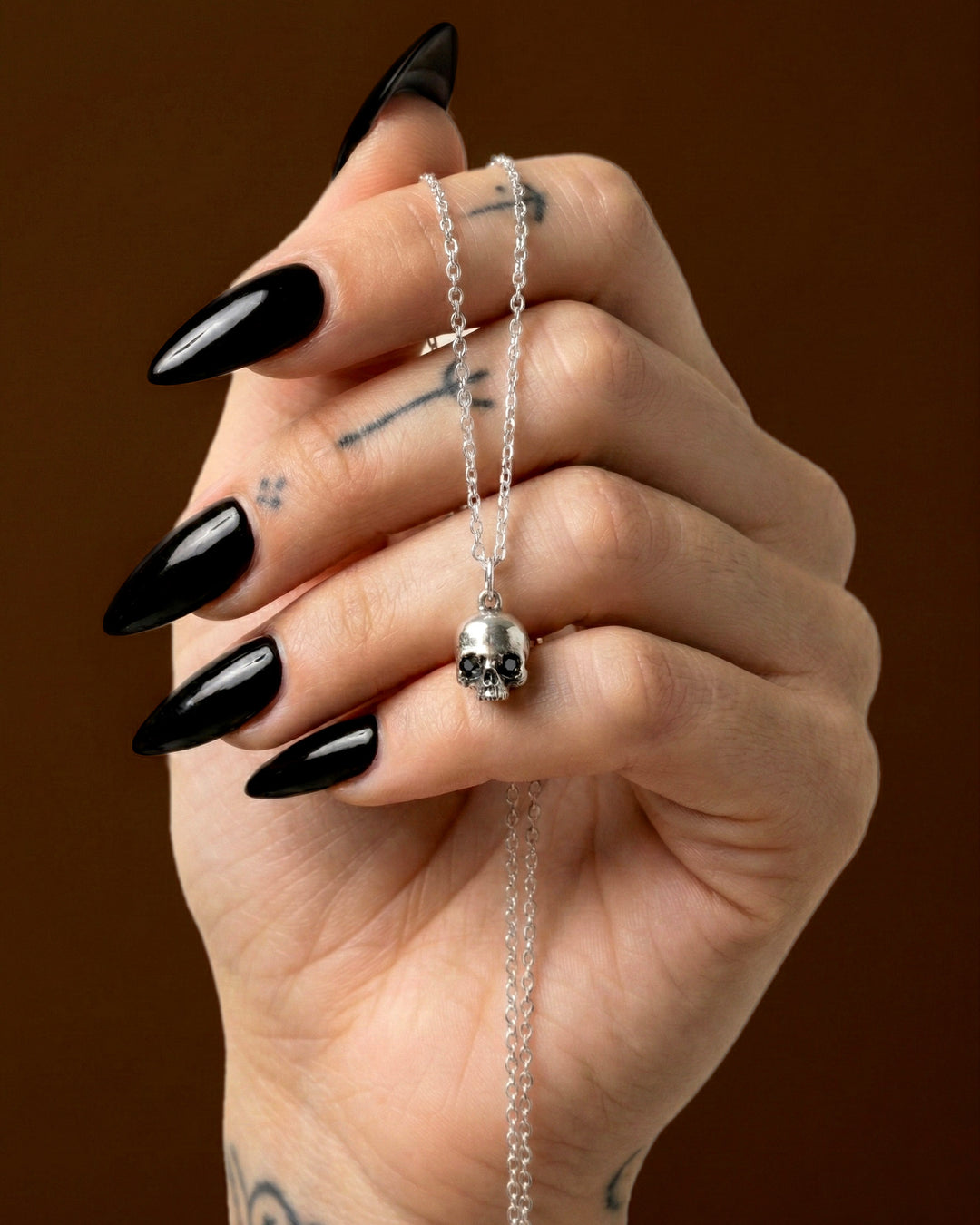 Skull Charm with Black Onyx Sterling Silver