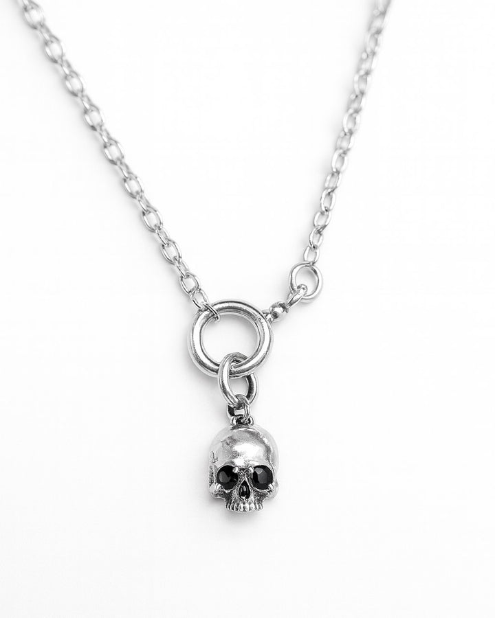Skull Charm with Black Onyx Sterling Silver