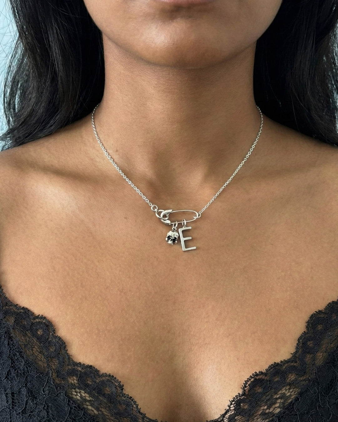 Skull Charm with Black Onyx Sterling Silver