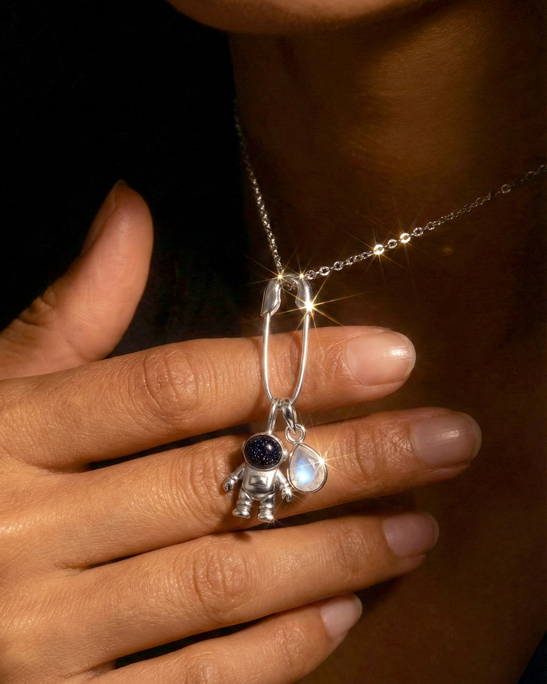 Safety Pin Charm Clip Sterling Silver