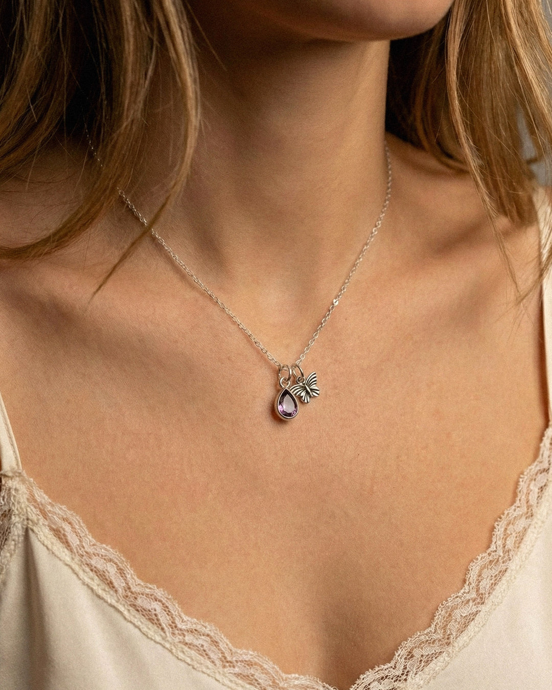 Amethyst Birthstone Teardrop Charm