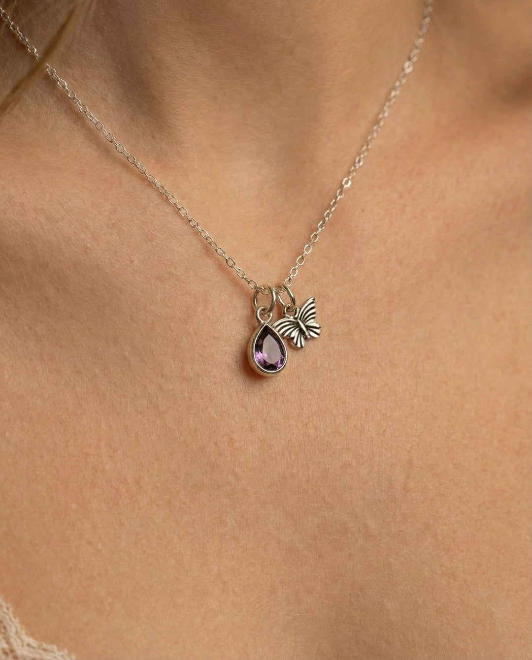 Amethyst Birthstone Teardrop Charm