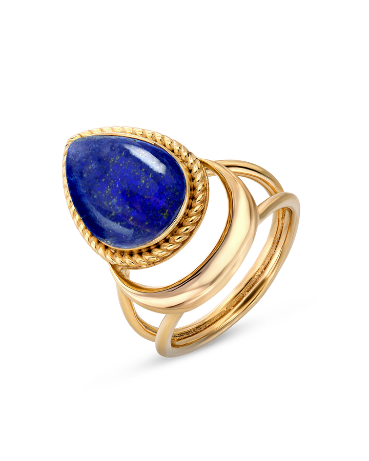 Crescent Moon Ring with Lapis Gold Plated