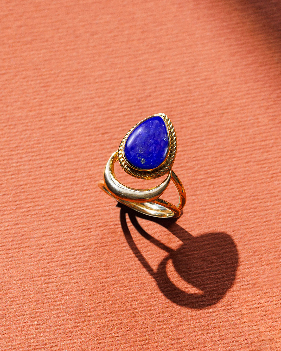 Crescent Moon Ring with Lapis Gold Plated